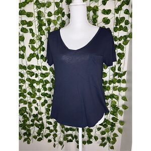 Abercrombie & Fitch Navy Blue Pocket Front V-Neck Short Sleeve Top Size Small